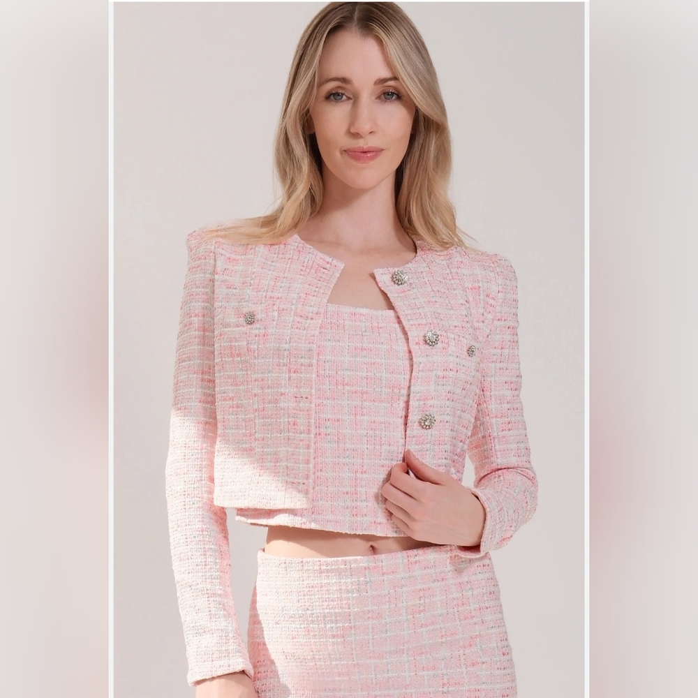 NWT Chloe Colette JULIETTE TWEED JACKET /TIFFANY TWEED T-SHIRT Sz M Color Pink